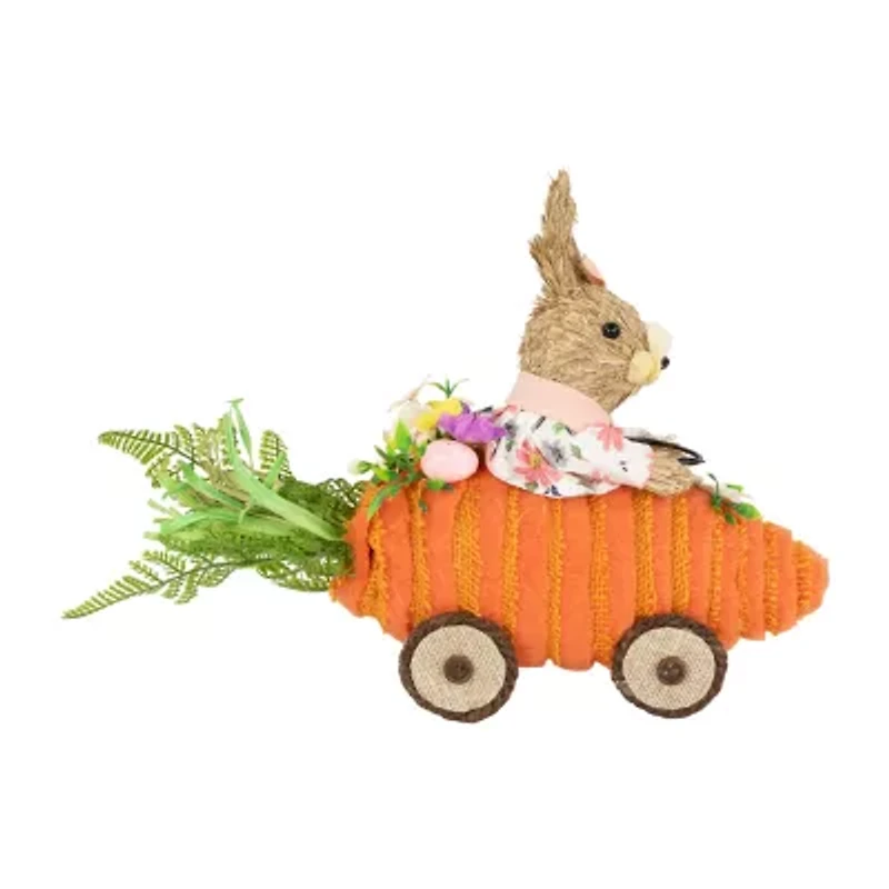 Northlight 13" Girl Bunny With Carrot Car Easter Tabletop Decor