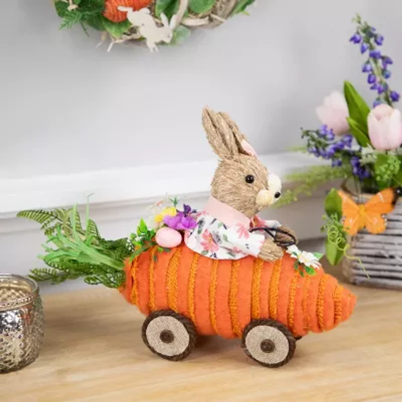 Northlight 13" Girl Bunny With Carrot Car Easter Tabletop Decor
