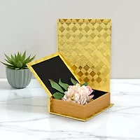 Cheungs Gold Vinyl Diamond Checkered Pattern Book Box Set 2-pc. Decorative Box
