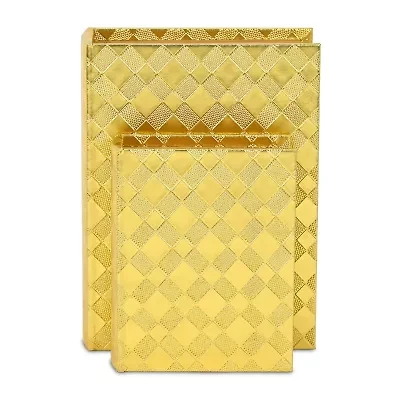 Cheungs Gold Vinyl Diamond Checkered Pattern Book Box Set 2-pc. Decorative Box