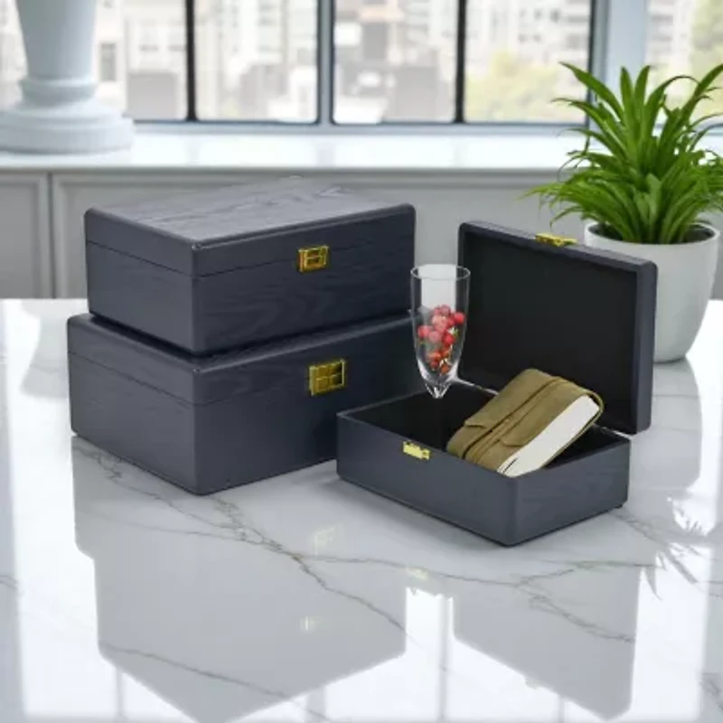 Cheungs Navy Blue Suitcase Boxes With Gold Handles Jewelry Organizer