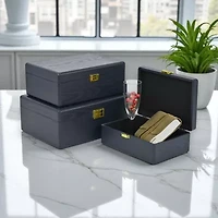 Cheungs Navy Blue Suitcase Boxes With Gold Handles Jewelry Organizer