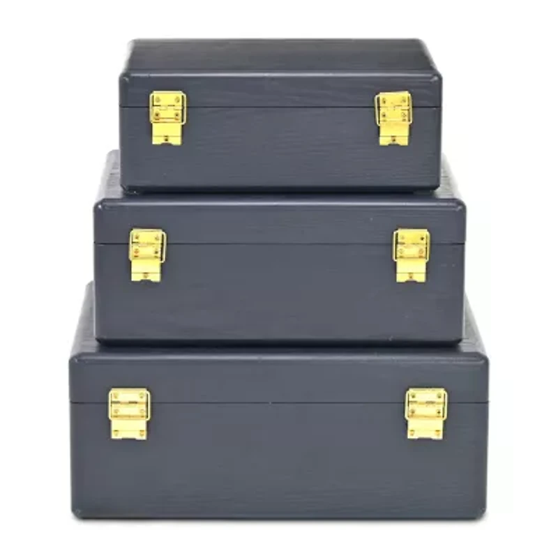 Cheungs Navy Blue Suitcase Boxes With Gold Handles Jewelry Organizer