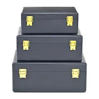 Cheungs Navy Blue Suitcase Boxes With Gold Handles Jewelry Organizer