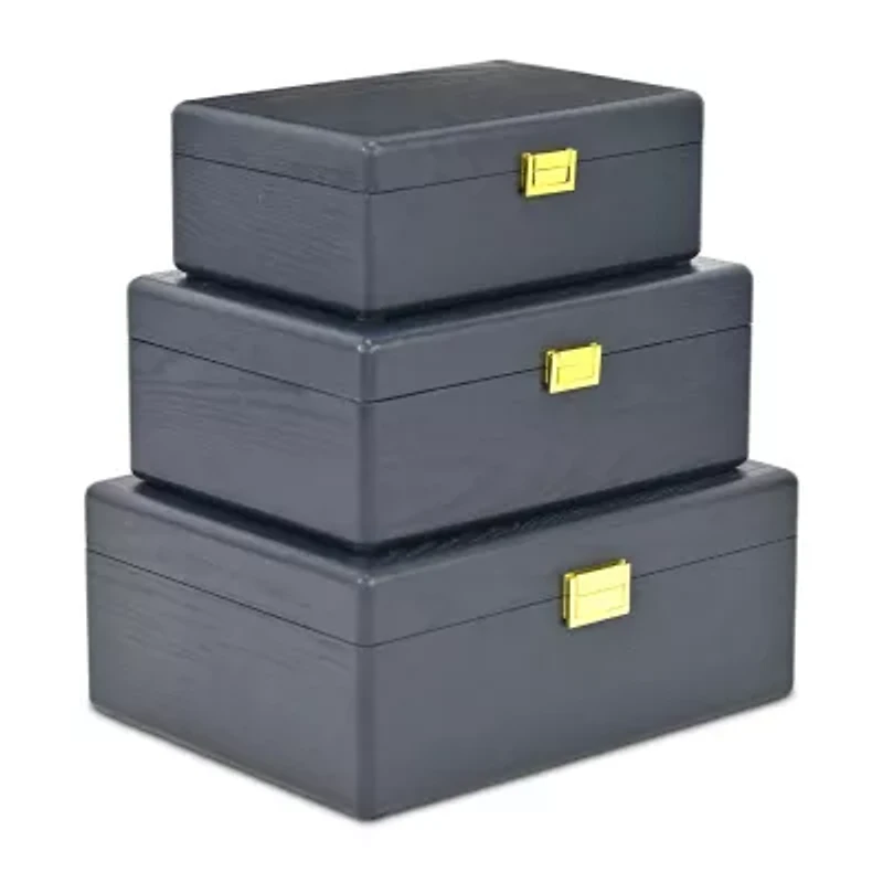 Cheungs Navy Blue Suitcase Boxes With Gold Handles Jewelry Organizer