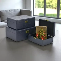 Cheungs Navy Blue Suitcase Boxes With Gold Handles Jewelry Organizer