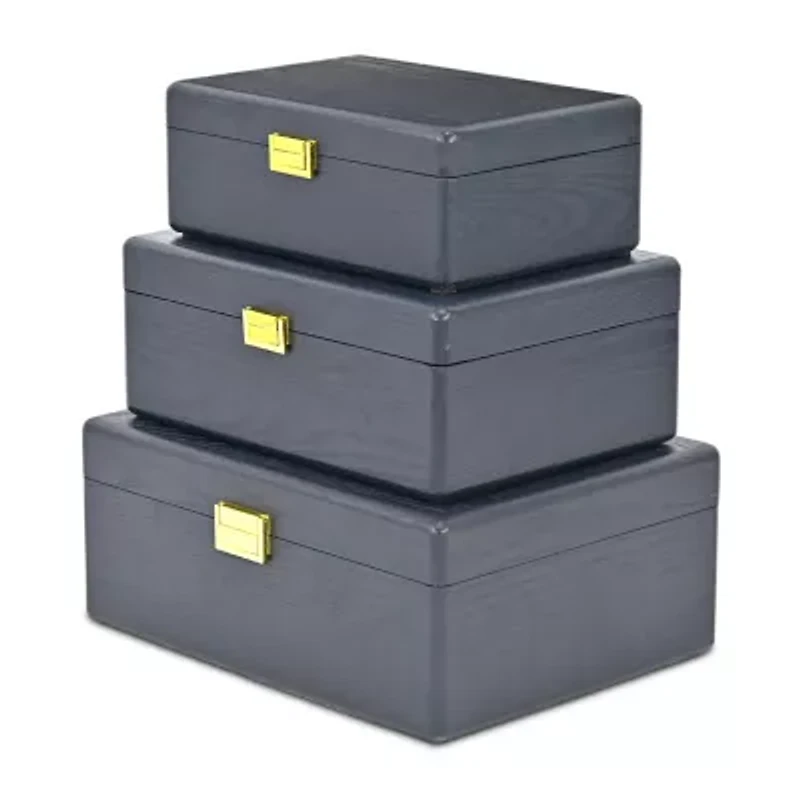 Cheungs Navy Blue Suitcase Boxes With Gold Handles Jewelry Organizer