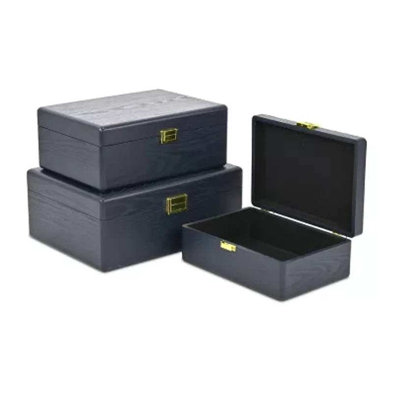 Cheungs Navy Blue Suitcase Boxes With Gold Handles Jewelry Organizer