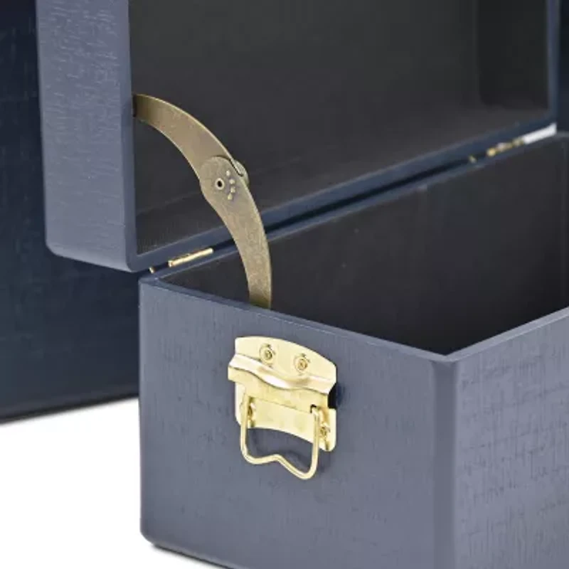 Cheungs Navy Blue Trunks With Gold Handles Jewelry Organizer