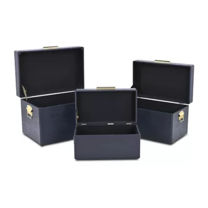 Cheungs Navy Blue Trunks With Gold Handles Jewelry Organizer