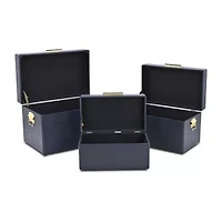 Cheungs Navy Blue Trunks With Gold Handles Jewelry Organizer
