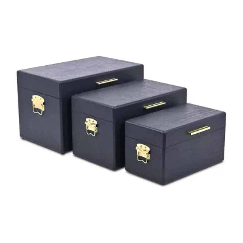 Cheungs Navy Blue Trunks With Gold Handles Jewelry Organizer