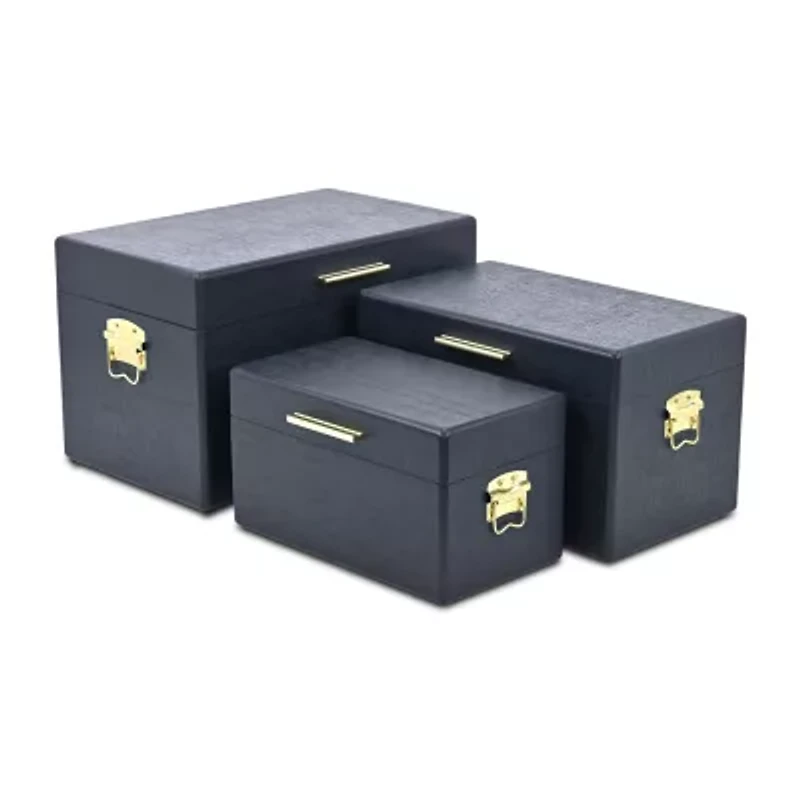 Cheungs Navy Blue Trunks With Gold Handles Jewelry Organizer