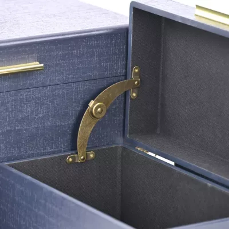 Cheungs Navy Blue Trunks With Gold Handles Jewelry Organizer