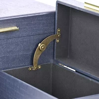 Cheungs Navy Blue Trunks With Gold Handles Jewelry Organizer