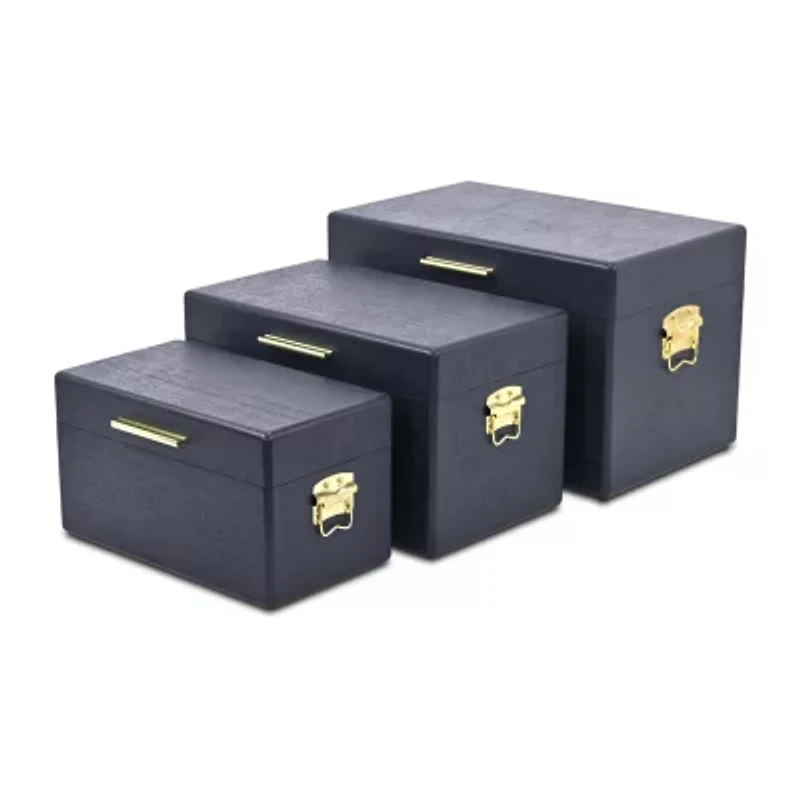 Cheungs Navy Blue Trunks With Gold Handles Jewelry Organizer