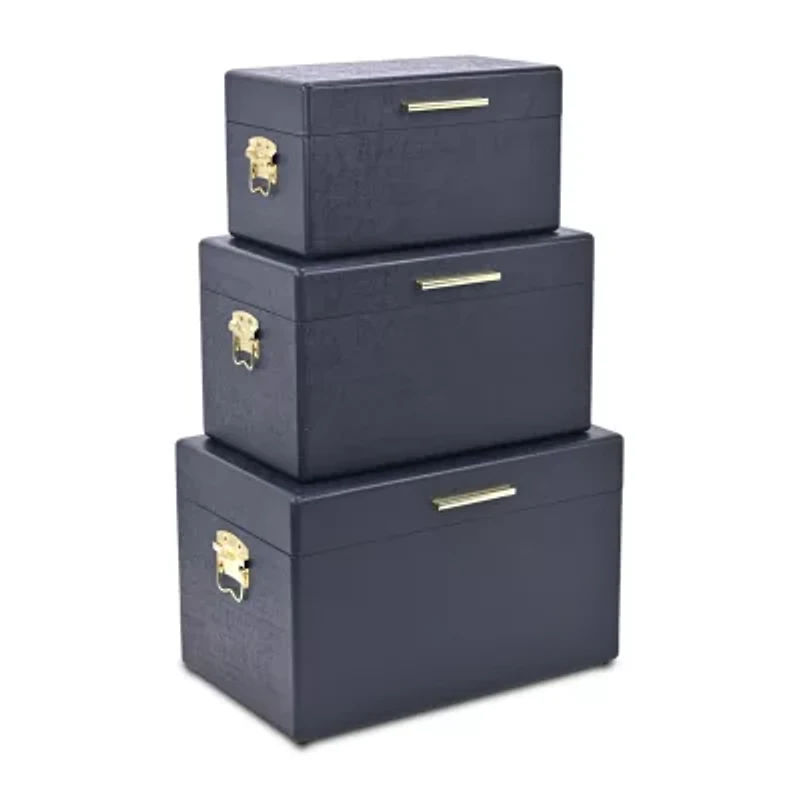 Cheungs Navy Blue Trunks With Gold Handles Jewelry Organizer