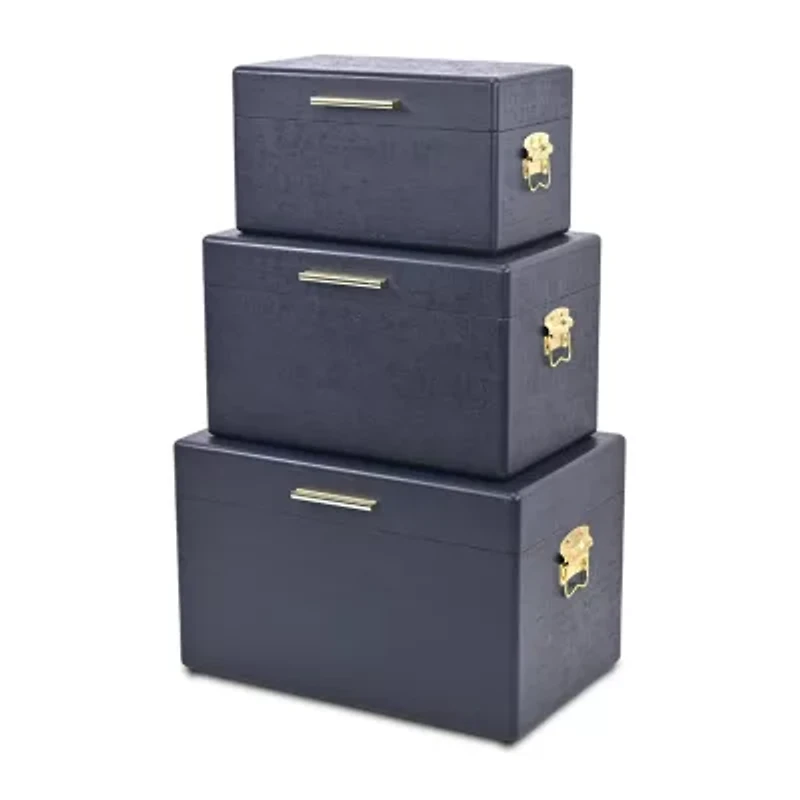 Cheungs Navy Blue Trunks With Gold Handles Jewelry Organizer
