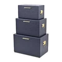 Cheungs Navy Blue Trunks With Gold Handles Jewelry Organizer