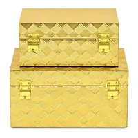 Cheungs Gold Vinyl Diamond Checkered Pattern Box Set Jewelry Organizer