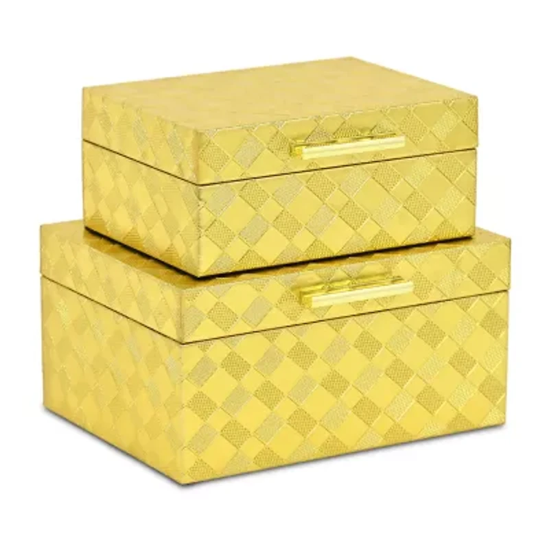 Cheungs Gold Vinyl Diamond Checkered Pattern Box Set Jewelry Organizer