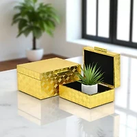 Cheungs Gold Vinyl Diamond Checkered Pattern Box Set Jewelry Organizer