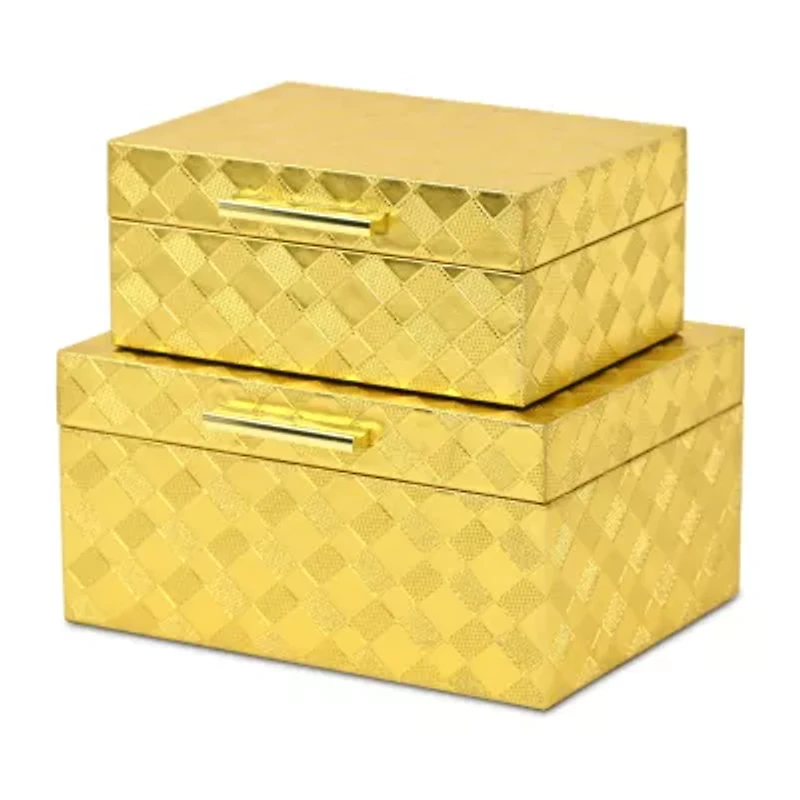 Cheungs Gold Vinyl Diamond Checkered Pattern Box Set Jewelry Organizer