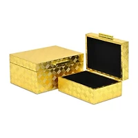 Cheungs Gold Vinyl Diamond Checkered Pattern Box Set Jewelry Organizer