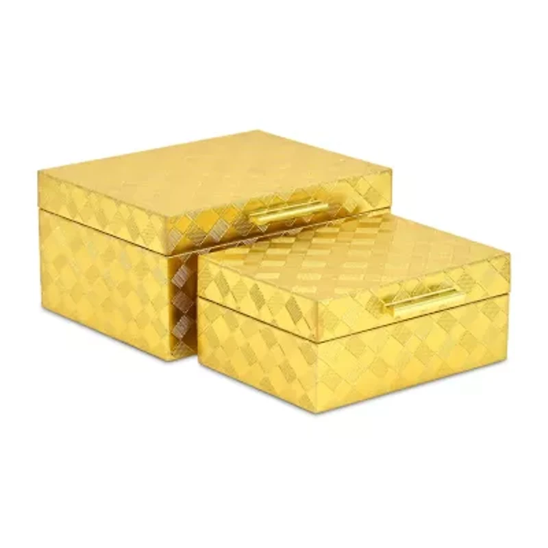 Cheungs Gold Vinyl Diamond Checkered Pattern Box Set Jewelry Organizer