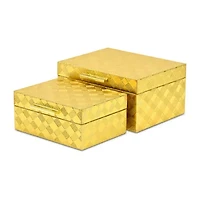 Cheungs Gold Vinyl Diamond Checkered Pattern Box Set Jewelry Organizer