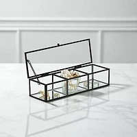 Cheungs Mirrored Glass Box With Three Compartments Jewelry Organizer