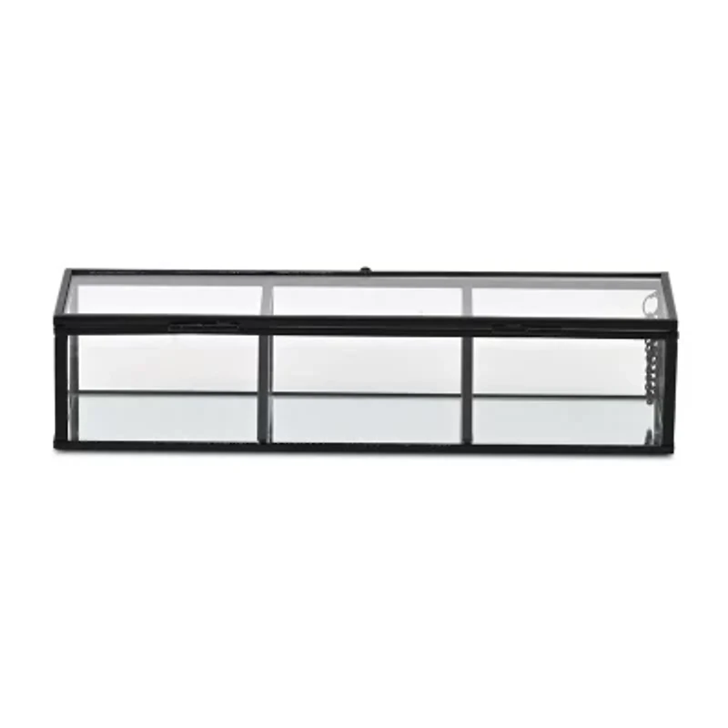 Cheungs Mirrored Glass Box With Three Compartments Jewelry Organizer