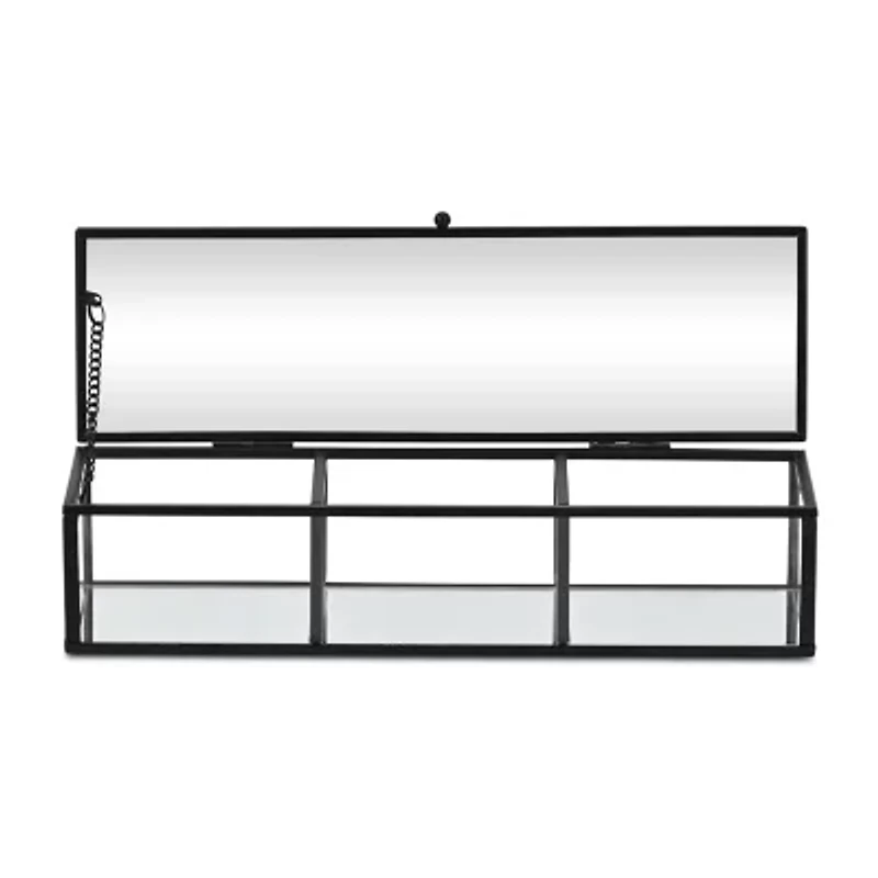 Cheungs Mirrored Glass Box With Three Compartments Jewelry Organizer