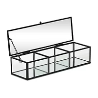 Cheungs Mirrored Glass Box With Three Compartments Jewelry Organizer