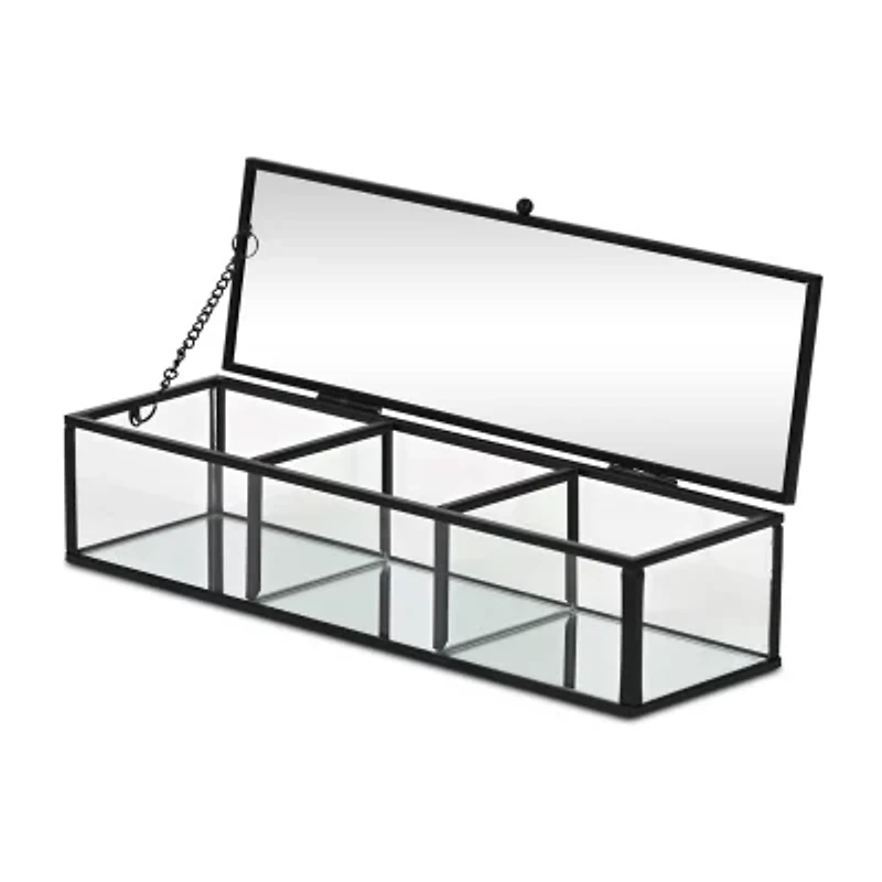Cheungs Mirrored Glass Box With Three Compartments Jewelry Organizer