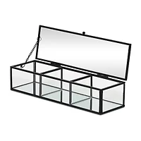 Cheungs Mirrored Glass Box With Three Compartments Jewelry Organizer