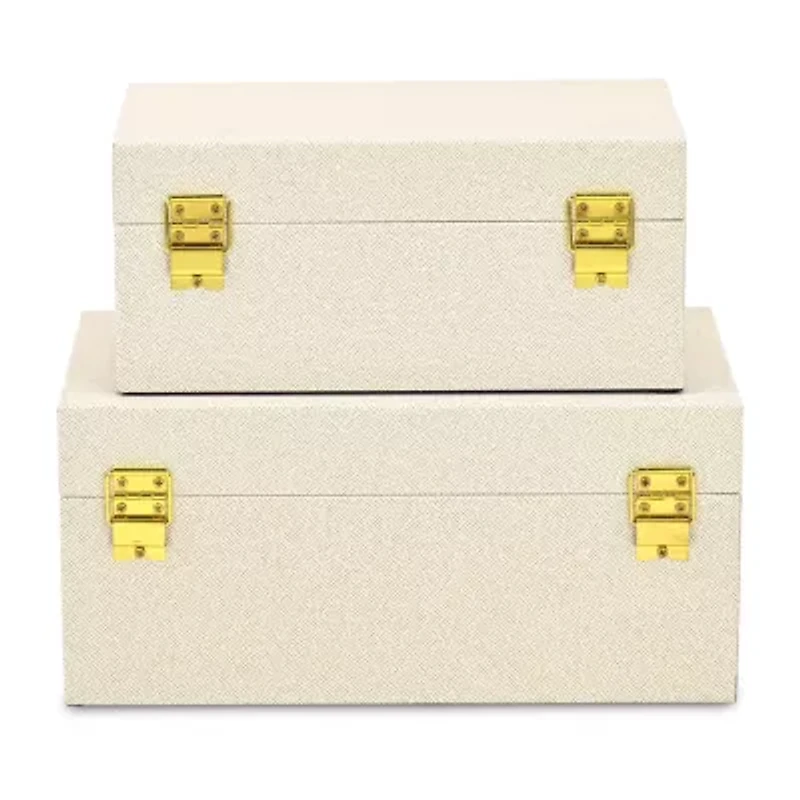 Cheungs Cream Fabric Themed  Box Set With Gold Handles Maple Jewelry Organizer
