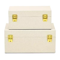 Cheungs Cream Fabric Themed  Box Set With Gold Handles Maple Jewelry Organizer