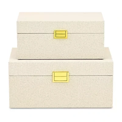 Cheungs Cream Fabric Themed  Box Set With Gold Handles Maple Jewelry Organizer