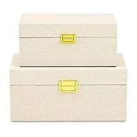 Cheungs Cream Fabric Themed  Box Set With Gold Handles Maple Jewelry Organizer