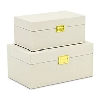 Cheungs Cream Fabric Themed  Box Set With Gold Handles Maple Jewelry Organizer