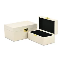Cheungs Cream Fabric Themed  Box Set With Gold Handles Maple Jewelry Organizer