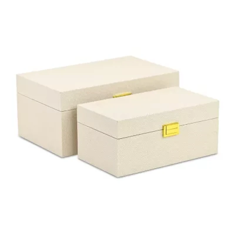 Cheungs Cream Fabric Themed  Box Set With Gold Handles Maple Jewelry Organizer