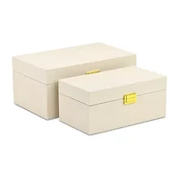 Cheungs Cream Fabric Themed  Box Set With Gold Handles Maple Jewelry Organizer