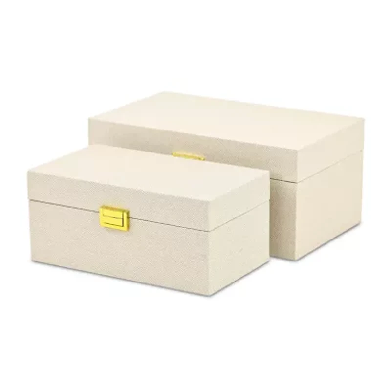 Cheungs Cream Fabric Themed  Box Set With Gold Handles Maple Jewelry Organizer