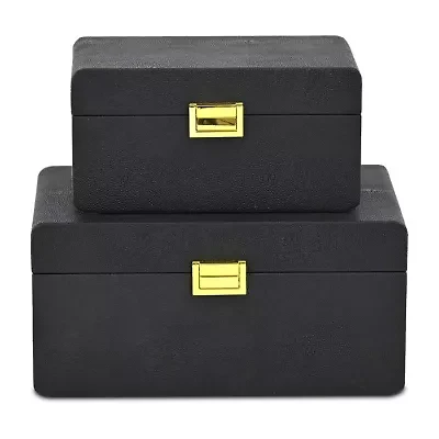 Cheungs Black Rounded Shagreen Vinyl Box Set With Gold Handles Black Jewelry Organizer