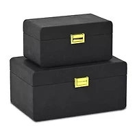 Cheungs Black Rounded Shagreen Vinyl Box Set With Gold Handles Black Jewelry Organizer