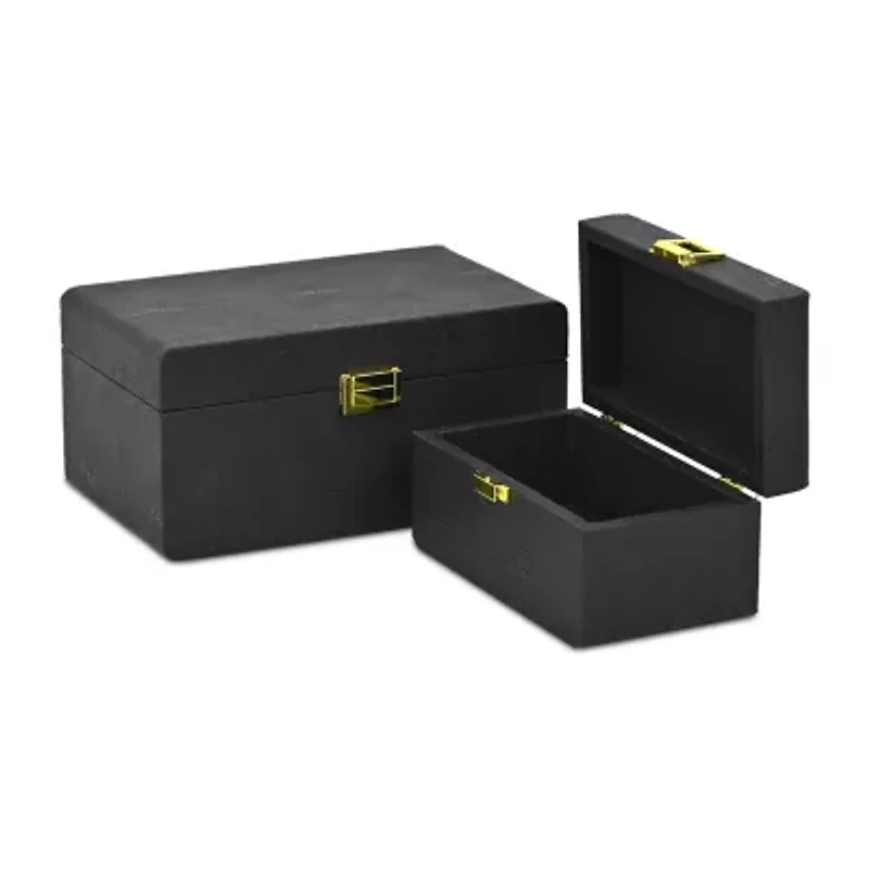 Cheungs Black Rounded Shagreen Vinyl Box Set With Gold Handles Black Jewelry Organizer