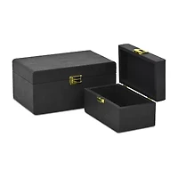Cheungs Black Rounded Shagreen Vinyl Box Set With Gold Handles Black Jewelry Organizer