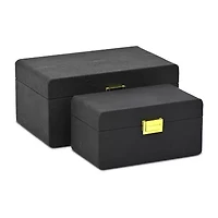 Cheungs Black Rounded Shagreen Vinyl Box Set With Gold Handles Black Jewelry Organizer